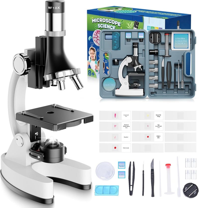 MAXLAPTER 100X-1200X Kids Microscope Kit for Children: Compound Microscope for Kid STEM Biology Discovery - Science Experiments Microscopio Set with Metal Frame, Carrying Box Educational Gift for Child 8-12 - Image 1